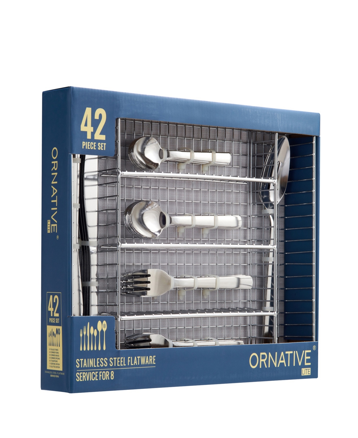 Ornative Anakin Service For 8 42 Piece Flatware Set With Wire Caddy In Silver