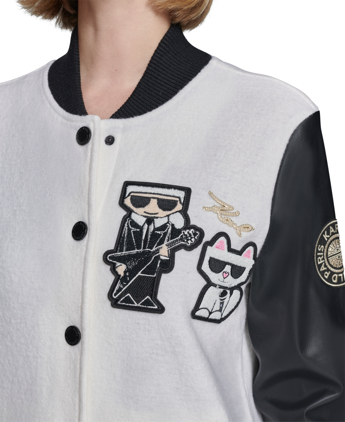Karl Lagerfeld Paris Women's Motif Varsity Jacket - Black
