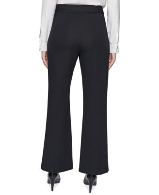 Faux-Zipper Mid-Rise Straight-Leg Ponte Pants