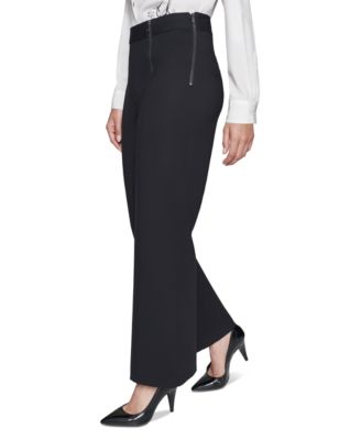 Faux-Zipper Mid-Rise Straight-Leg Ponte Pants