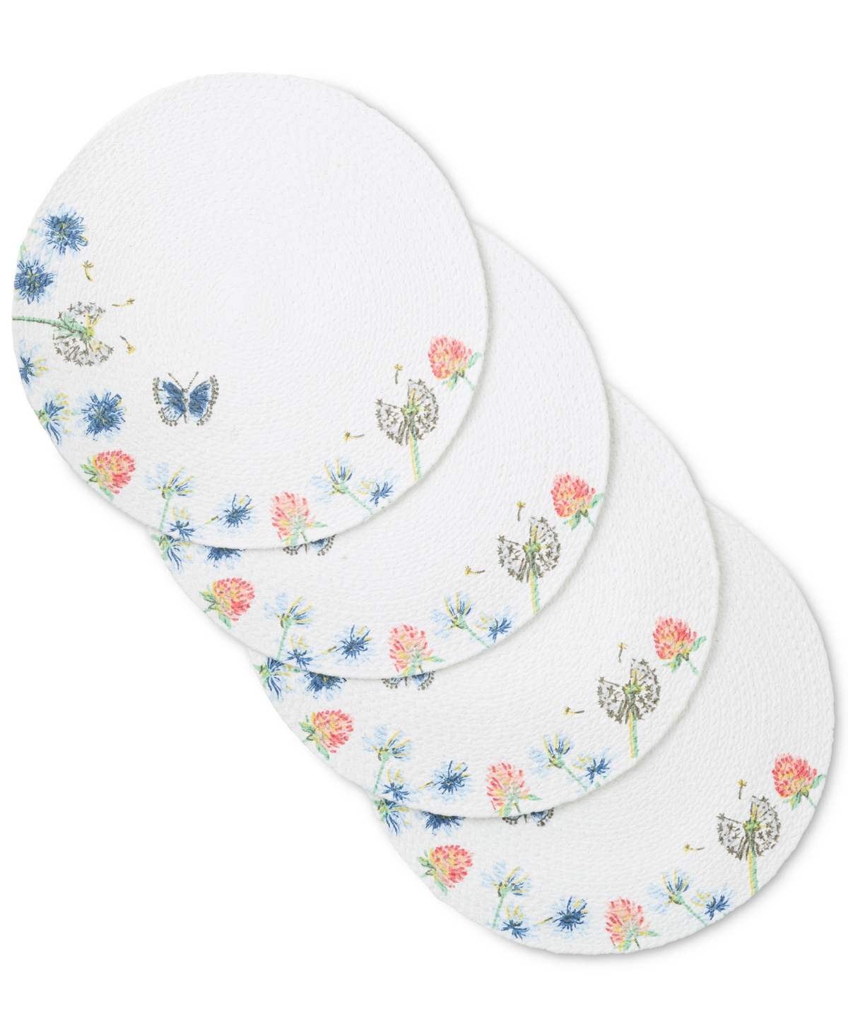 Breezy Floral Placemat 15" Round, Set of 4 - White/Blue/Pink