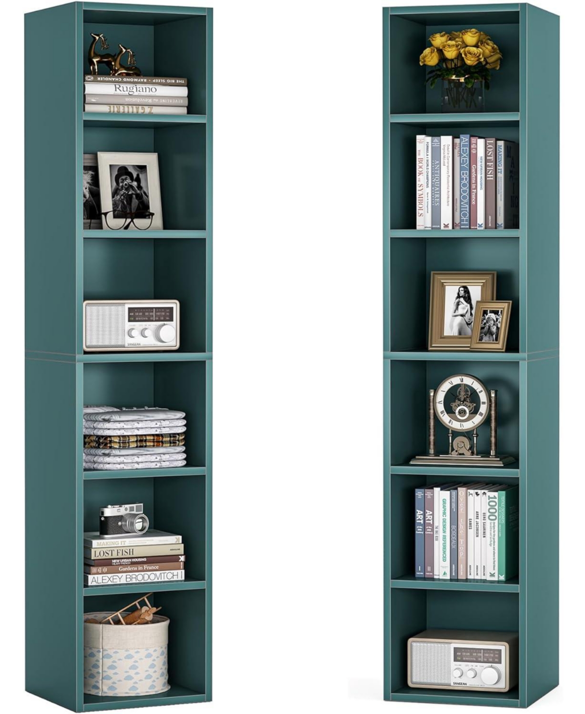 Tribesigns 70.9 Inch Tall Narrow Bookcase, Rustic Corner Bookcase with Storage, 6 Tier Cube Display Shelves for Home Office