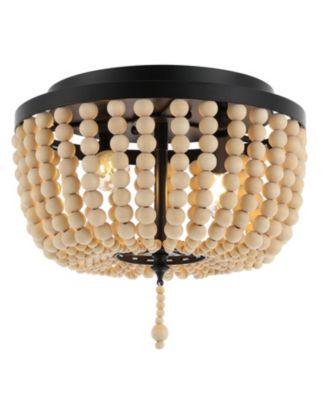 Allison 10" 2-Light Shabby Chic Farmhouse Wood Beaded/Metal LED Flush Mount, White