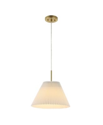 Alden 14.25" 1-Light Classic French Country Iron LED Pendant with Pleated Shade, Brass Gold/White