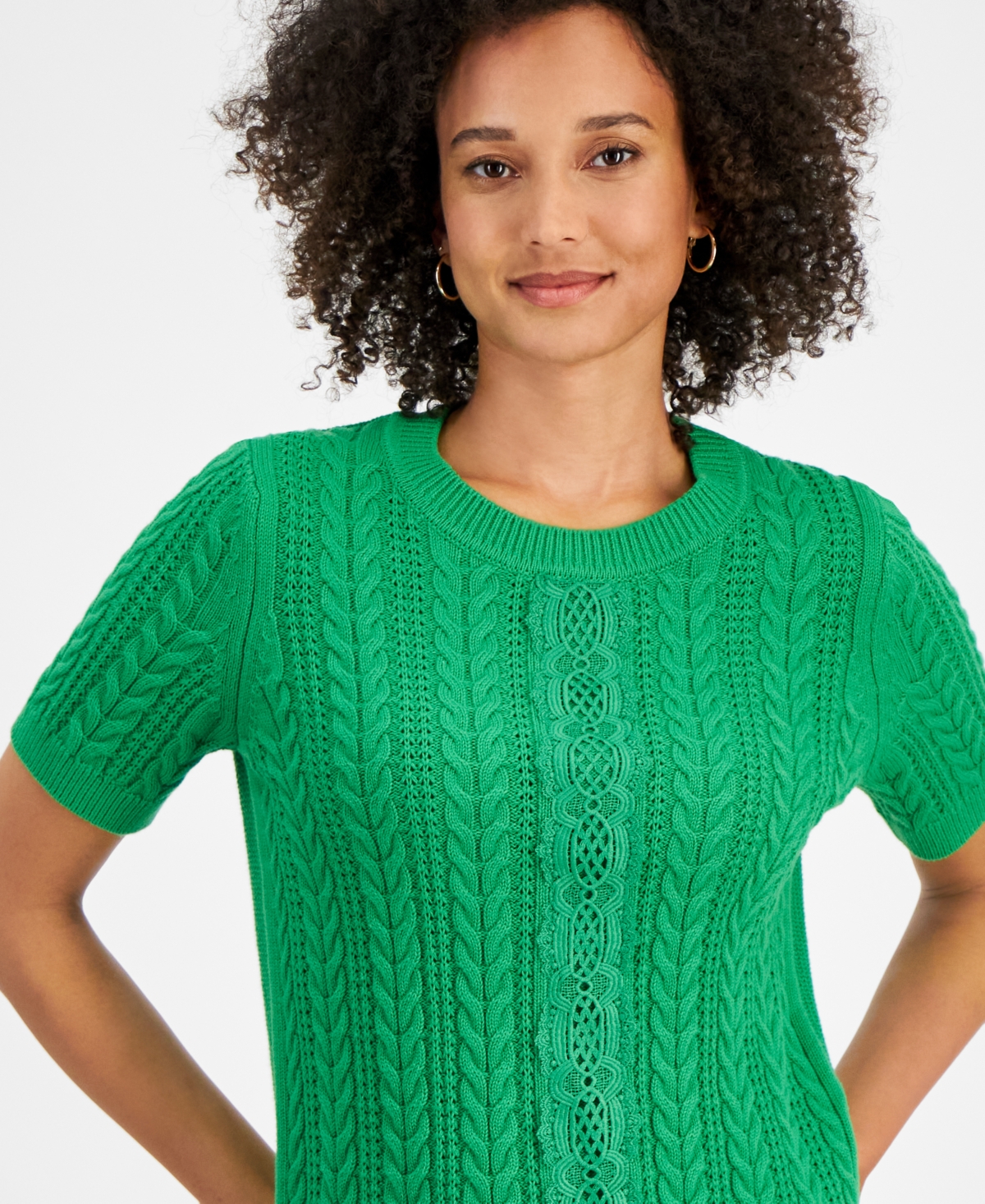 Nautica Jeans Women's Cable-Knit Lace-Inset Sweater