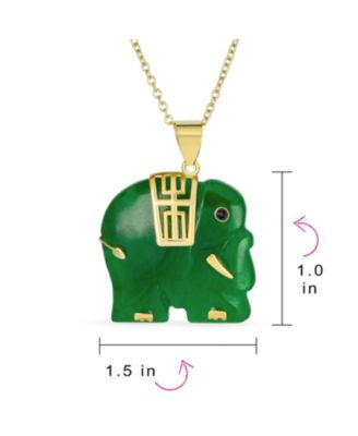 Bali Style Tribal Green Jade Elephant Pendant Necklace in 14K Gold 18 Inch