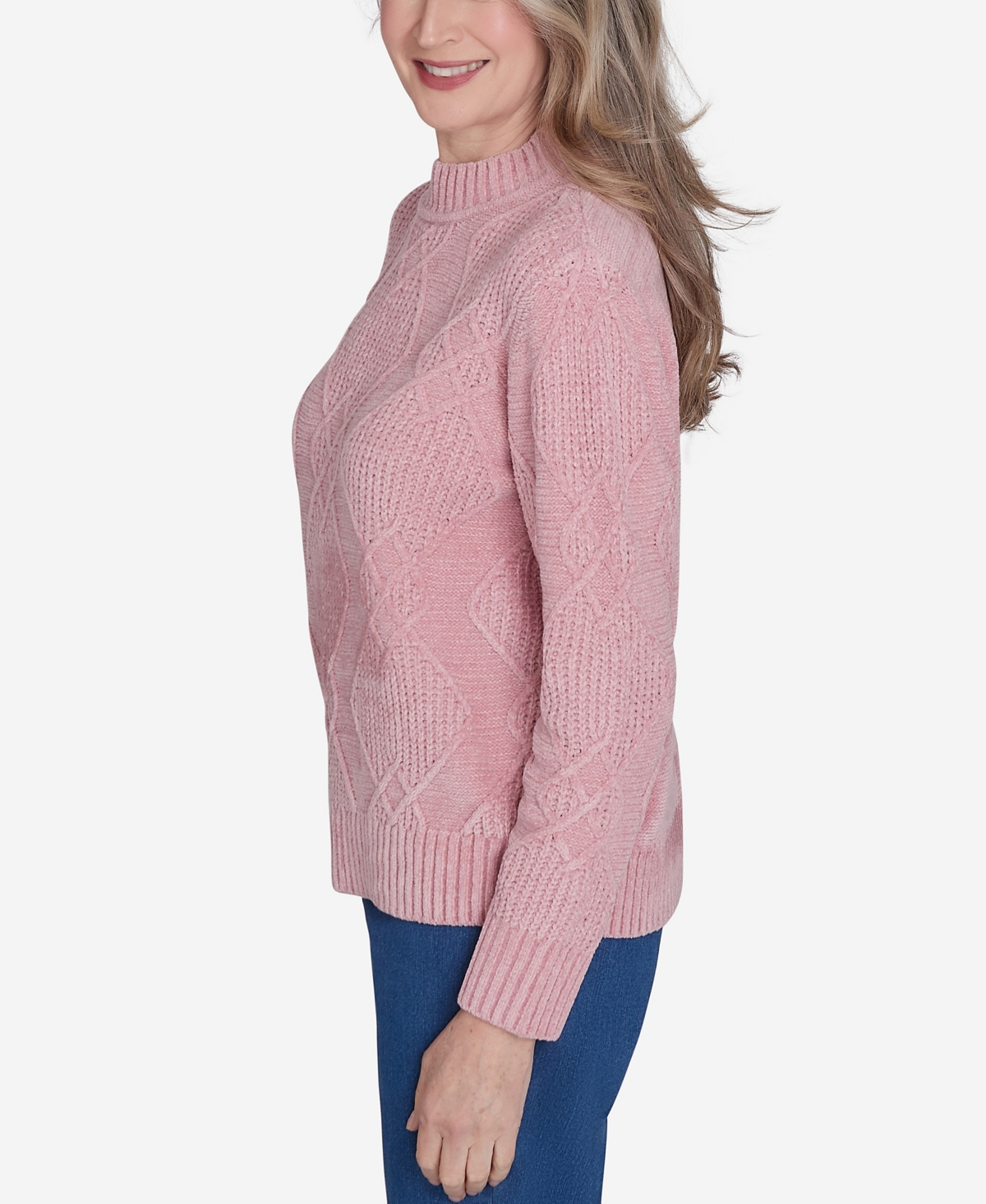 Alfred Dunner Petite Classics Chenille Diamond Turtleneck Sweater In Cadet Blue