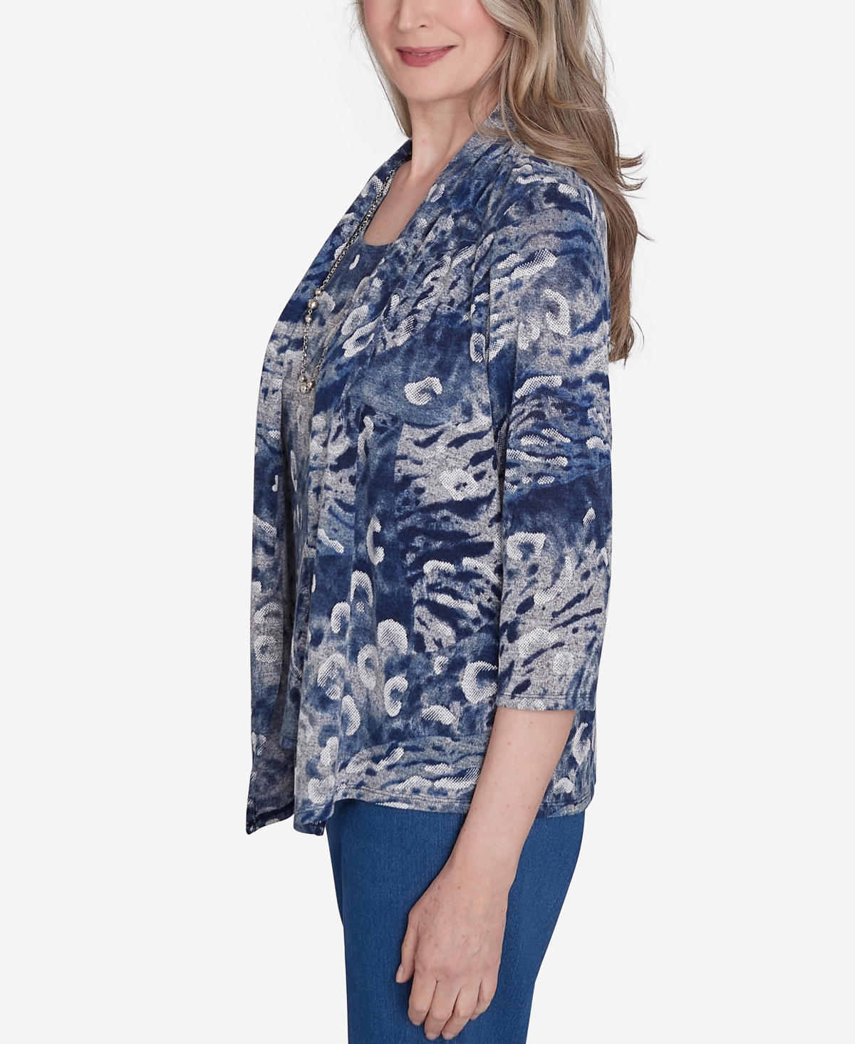 Alfred Dunner Classic Animal Melange Two In One Top In Neutral