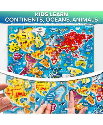 3 Set Kids Puzzles for 3-5 Years Old - Educational Toddler Map Puzzle USA World - Wooden or Magnetic