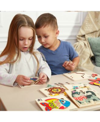 6XSET Realistic Wooden Montessori Puzzles for Toddlers Ages 1-3