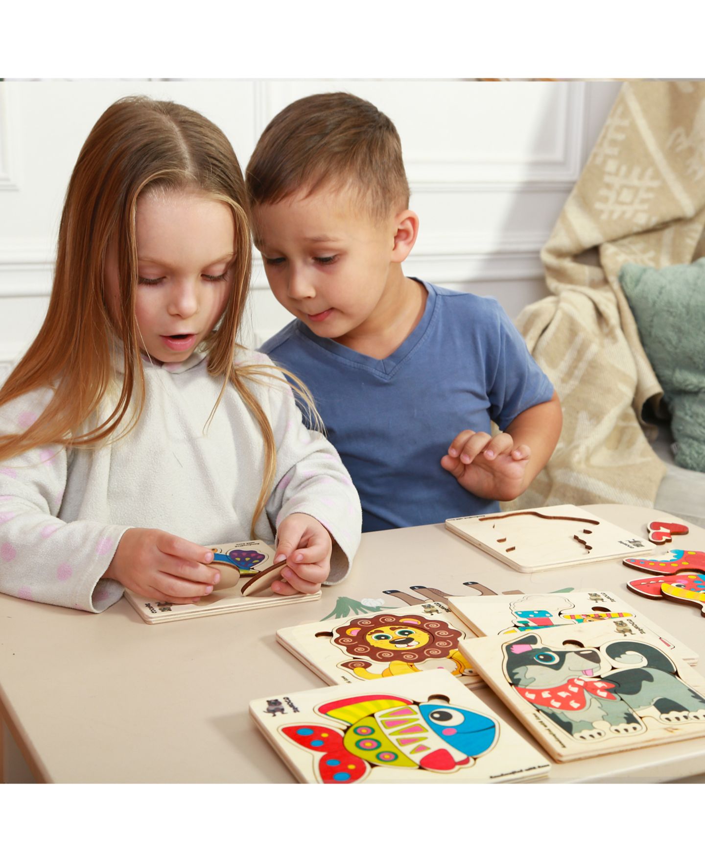 Детские игрушки Quokka Wooden Montessori Puzzles, 6-Piece, Ages 1+, цвет: Cartoonish Animals — фото 6