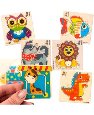 6XSET Realistic Wooden Montessori Puzzles for Toddlers Ages 1-3