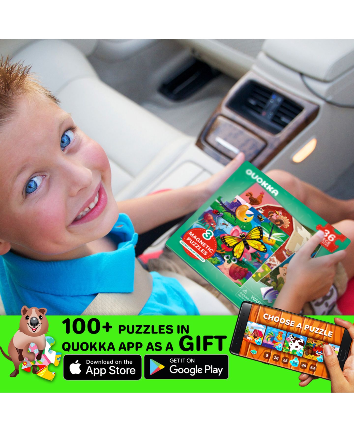 Детская игрушка Quokka Magnetic Travel 20/24/36-Piece Puzzle Book, Ages 3+, цвет: Тёмно-зелёный — фото 4