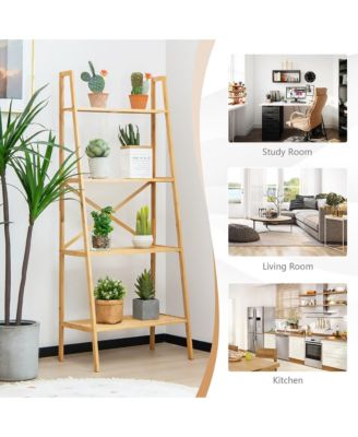 4-Tier Bamboo Ladder Bookshelf 58'' Display Shelf Storage Rack Plant Flower Stand