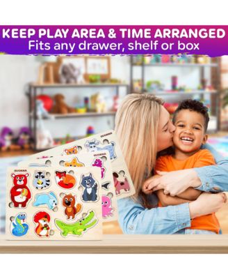 3xSET Wooden Animal Peg Puzzles for Toddlers Ages 1-3-5