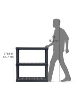 USA 3-Tier Shelving Unit, 38" Fixed Height, Large Storage Organizer for Home, Garage, Basement, Shed, and Laundry Room, 36"W x 18"D x 38"H, Made with Recycled Materials, Black