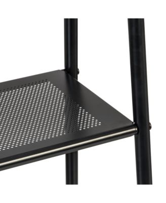 USA Clothes Rack with 4 Metal Shelves, Freestanding Clothing Racks for Hanging Clothes, Easy to Assemble, Standing Metal Sturdy Garment and Accessories Rack, Small Space Storage Solution, Black