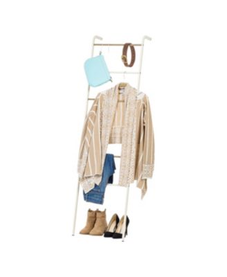 USA Free-Standing Clothing Rack, Clothes Organizer, Ladder Style, Metal Garment Rack, White