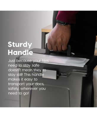 Portable Letter Size File Box with Built-In Organizer Lid and Handle for Hanging Folders, Large, Black