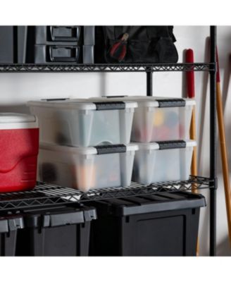 USA 13 Qt Stackable Plastic Storage Bins with Lids, 4 Pack - BPA-Free, Made in USA - Discreet Organizing Solution, Latches, Durable Nestable Containers, Secure Pull Handle - Pearl