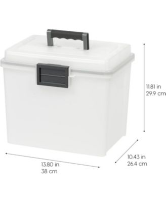 USA 19 Qt. WEATHERPRO Plastic Office Storage Portable Letter Size File Box with Organizer-Lid and Seal and Secure Latching Buckles, Clear