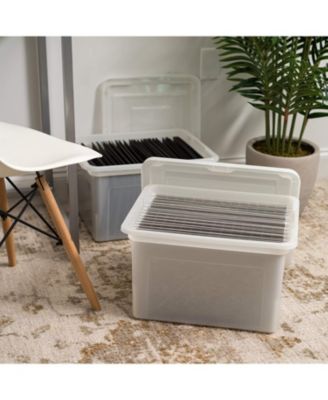 Letter & Legal Size Plastic Storage Bin Tote Organizing File Box with Durable and Secure Latching Lid, Stackable and Nestable, 4 Pack, Pearl