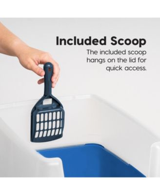 USA USA Open Top Cat Litter Tray with Scoop and Scatter Shield, Cat Litter Pan, Blue