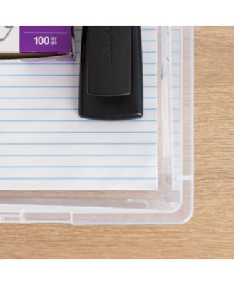 12 Qt. Large Deep Clip Box, 4 Pack, Clear Plastic Storage Container Bins with Latching Lids, Organizer Solution for Home, Office and Classroom, Stackable Nestable, Seafoam Blue Buckles