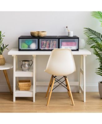 USA 14.5 Qt. Medium Plastic Stacking Drawer, Stackable Storage Organizer Unit with Sliding Drawer for Bedroom Kitchen Under Sink Pantry Craft Room Dorm Office, Black, 3-Pack