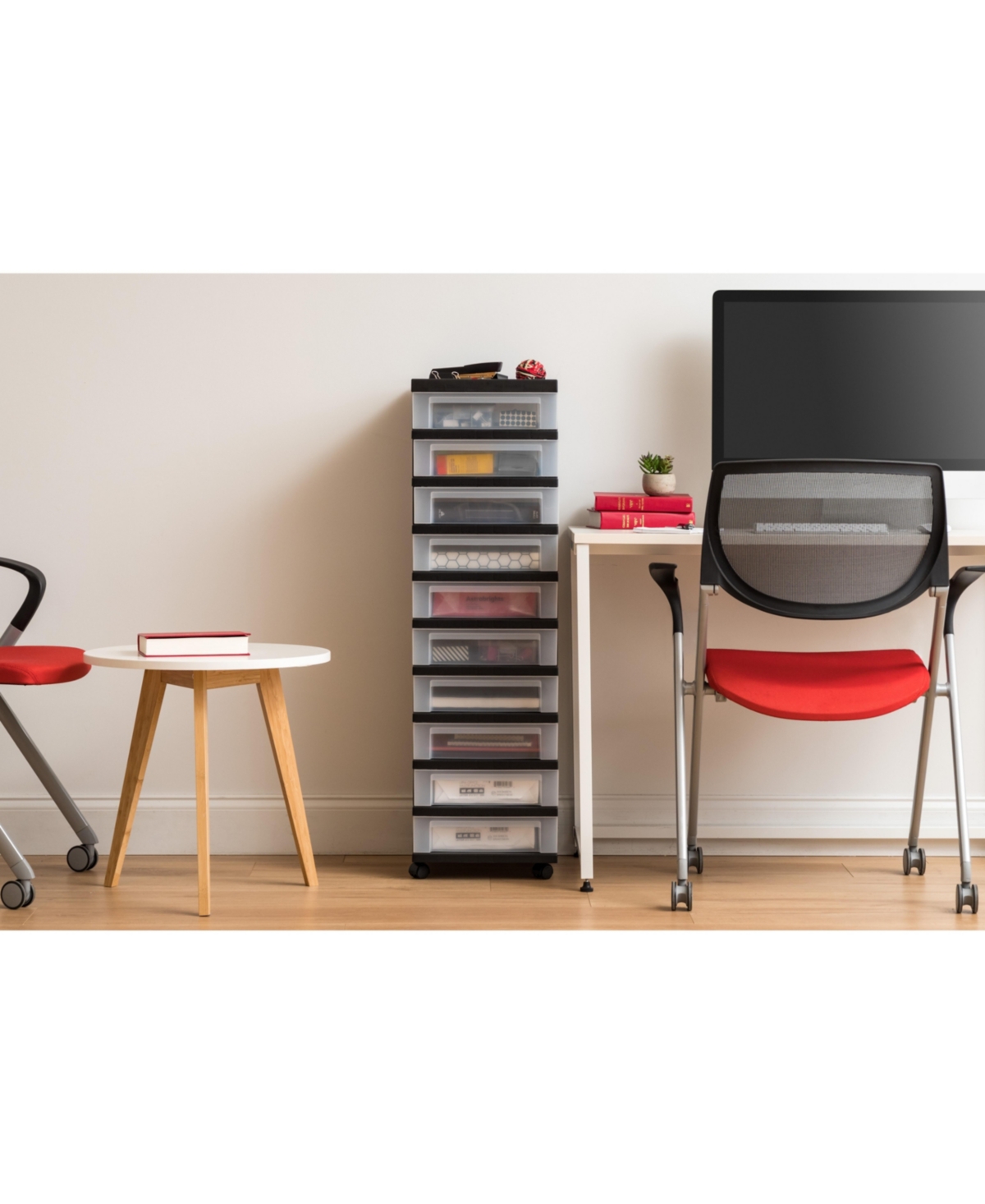 Iris 10 Drawer Rolling Storage Cart with Drawers with Organizer Top,- Black