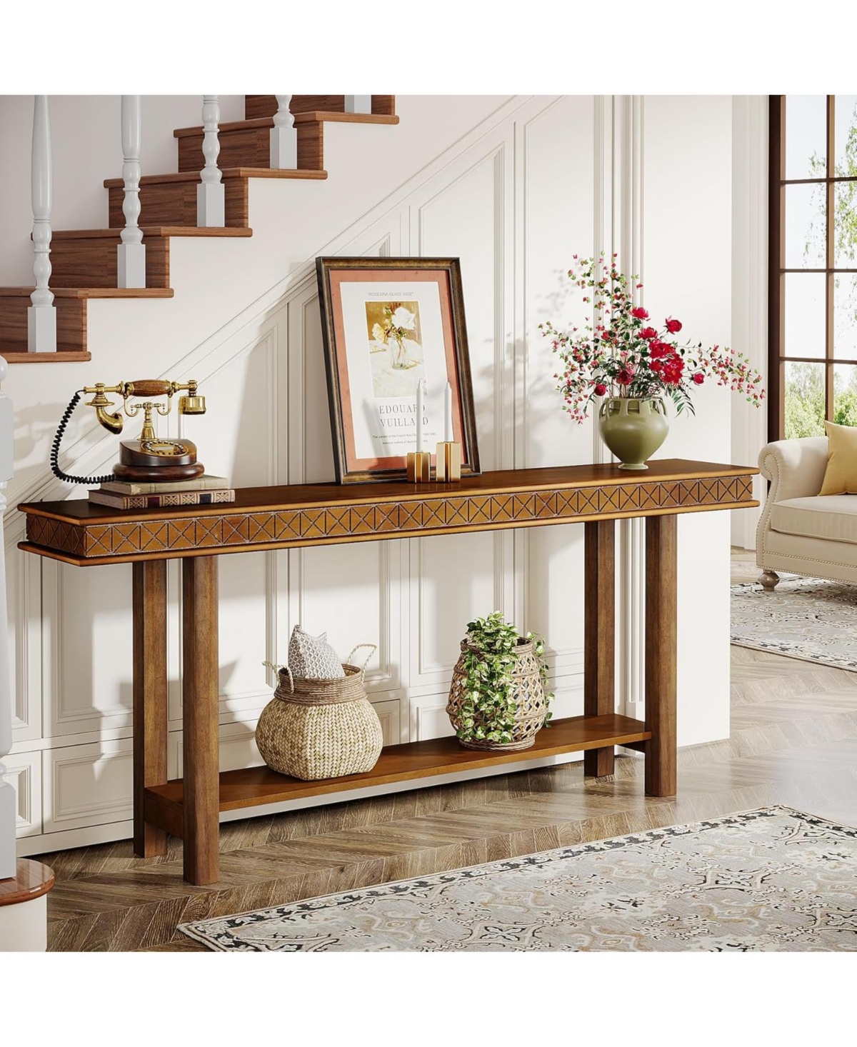 Tribesigns 70.9-Inch Extra Long Console Table, Wood Sofa Table Behind Couch Narrow Long, 2-Tier Entryway Accent Table with Storage for Living Room, Ha