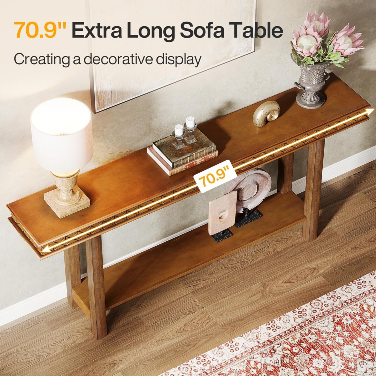 Tribesigns 70.9-Inch Extra Long Console Table, Wood Sofa Table Behind Couch Narrow Long, 2-Tier Entryway Accent Table with Storage for Living Room, Ha