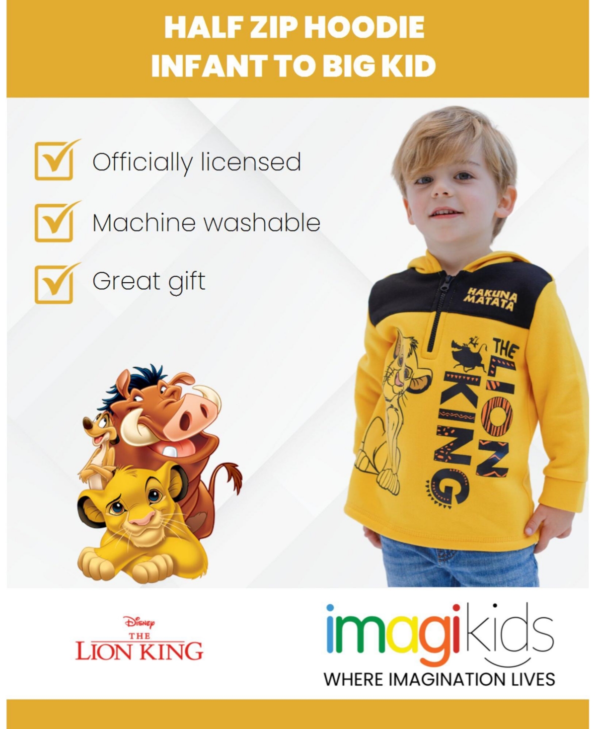 Disney Boys Fleece Half Zip Hoodie to (12 Months - 18-20)