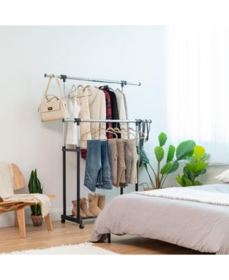 Adjustable and Extendable Double-Rod Clothes Garment Rack
