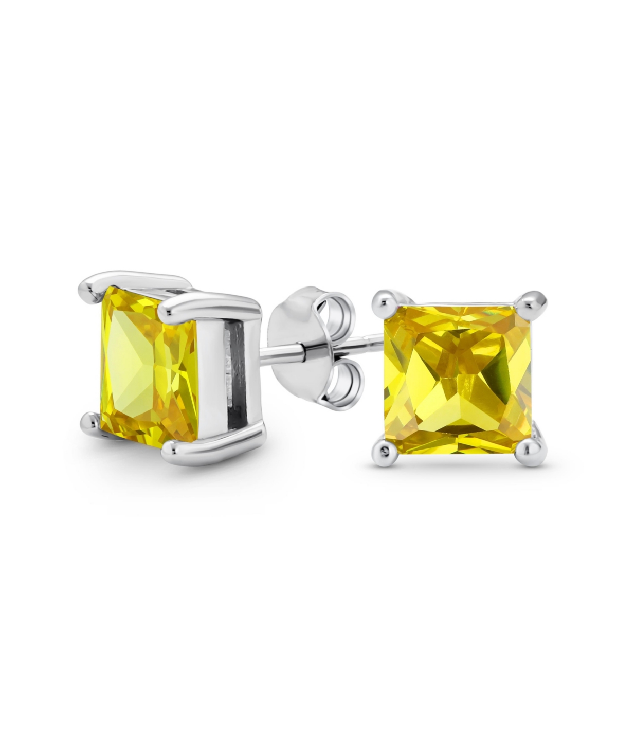 2CT Red Square Cubic Zirconia Princess Cut Aaa Cz Stud Earrings For Women .925 Sterling Silver Simulated Ruby - Yellow