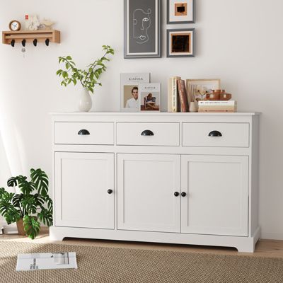 Modern Buffet Sideboard 53.5'' Storage Cabinet w/ 3 Drawers 3 Doors White