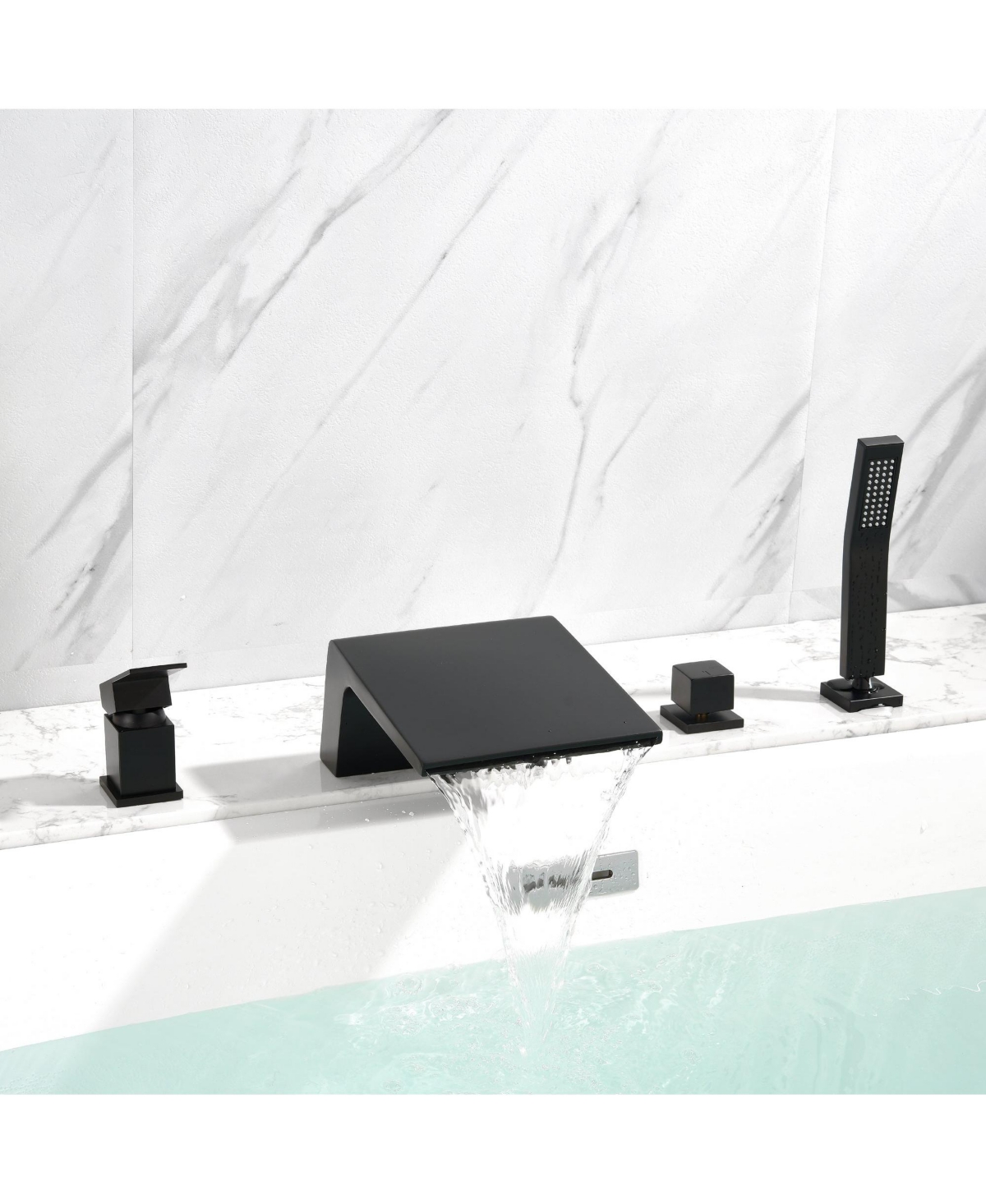 Boyel Living Single-Handle Tub Deck Mount Roman Tub Faucet with Hand Shower and Water Suply Hose - Matte black