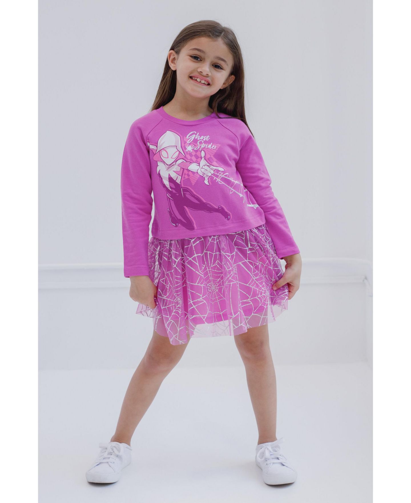 Платье Spider-Man Spider-Gwen Ghost Spider French Terry Dress to для девочек-малышей, цвет: Фиолетовый — фото 4