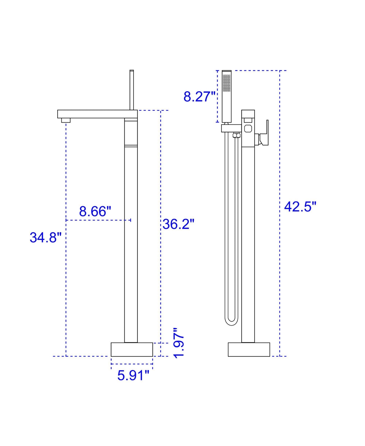 Boyel Living Freestanding Floor Mount Single Handle Bath Tub Filler Faucet with Handheld Shower