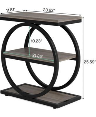 End Table Set of 2, Narrow End Table with 3 Storage Shelves, Wooden Nightstand with Metal Frame, Small Sofa Side Table