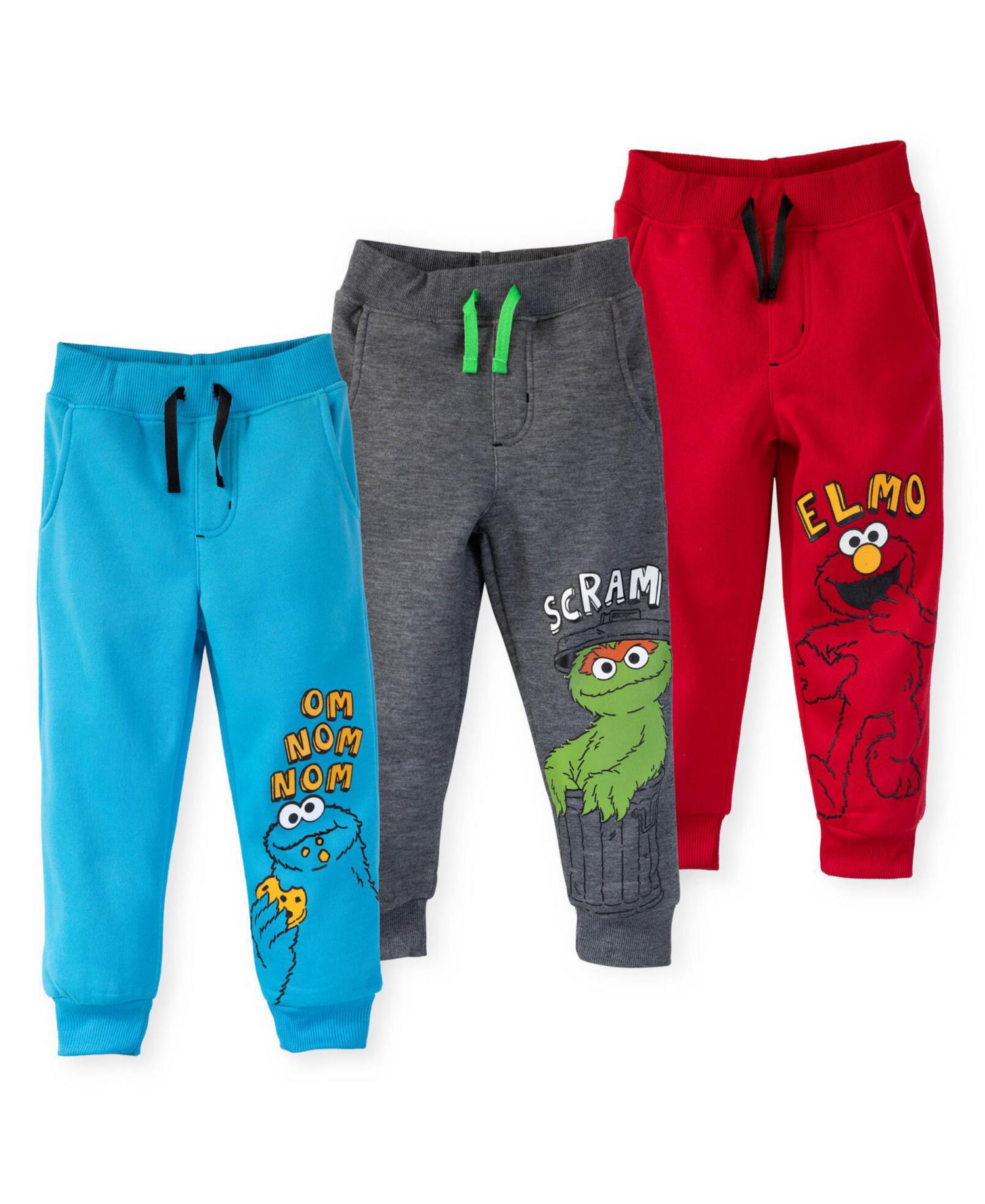 Little Boys Elmo Cookie Monster Oscar the Grouch Fleece 3 Pack Pants to