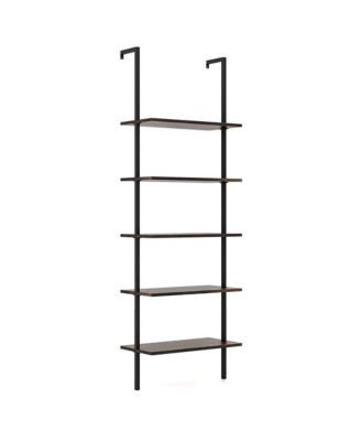 5 Tier Ladder Shelf 71'' Height Wall-Mounted Bookshelf Display Storage Organizer