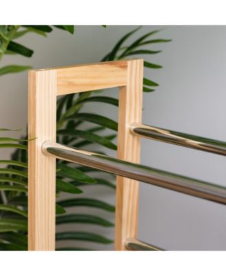 3 Tier Extendable Pine Wood and Metal Shoe Rack for Entryway, Up to 15 pairs