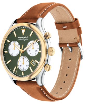 Men's Calendoplan Swiss Quartz Chrono Cognac Leather Watch 43mm