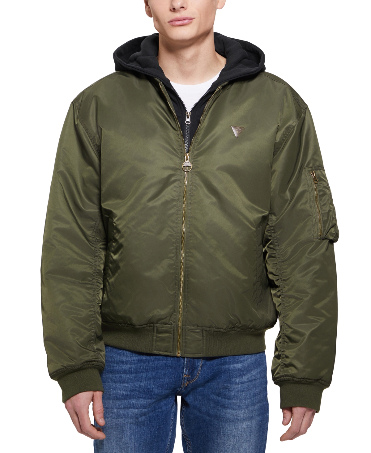 Men's John Bomber Jacket with Removable Hooded Inset - Jet Black