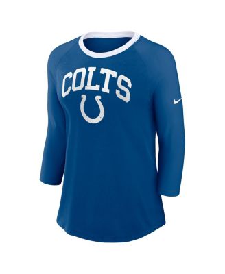 Women's Royal Indianapolis Colts Raglan 3/4 Sleeve T-Shirt