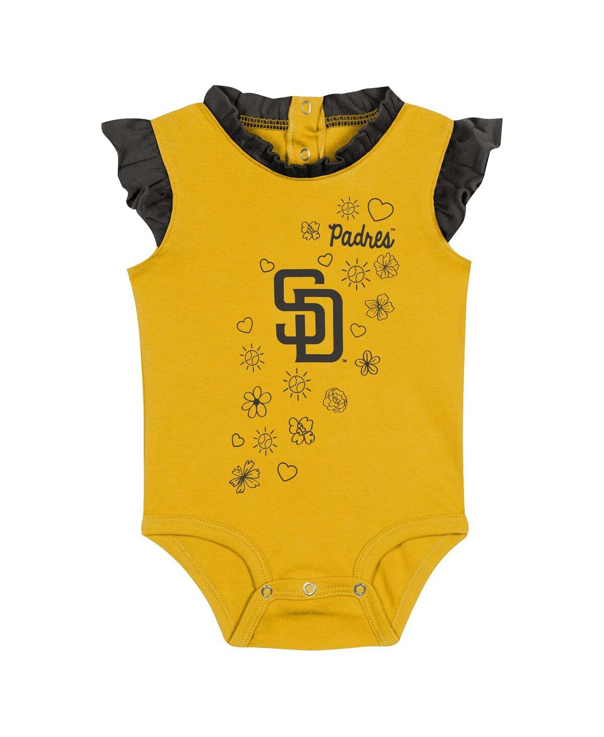 Outerstuff Baby Boys and Girls FanaticsSan Diego Padres Happy Baseball Bodysuit, Bib Bootie Set - Gold
