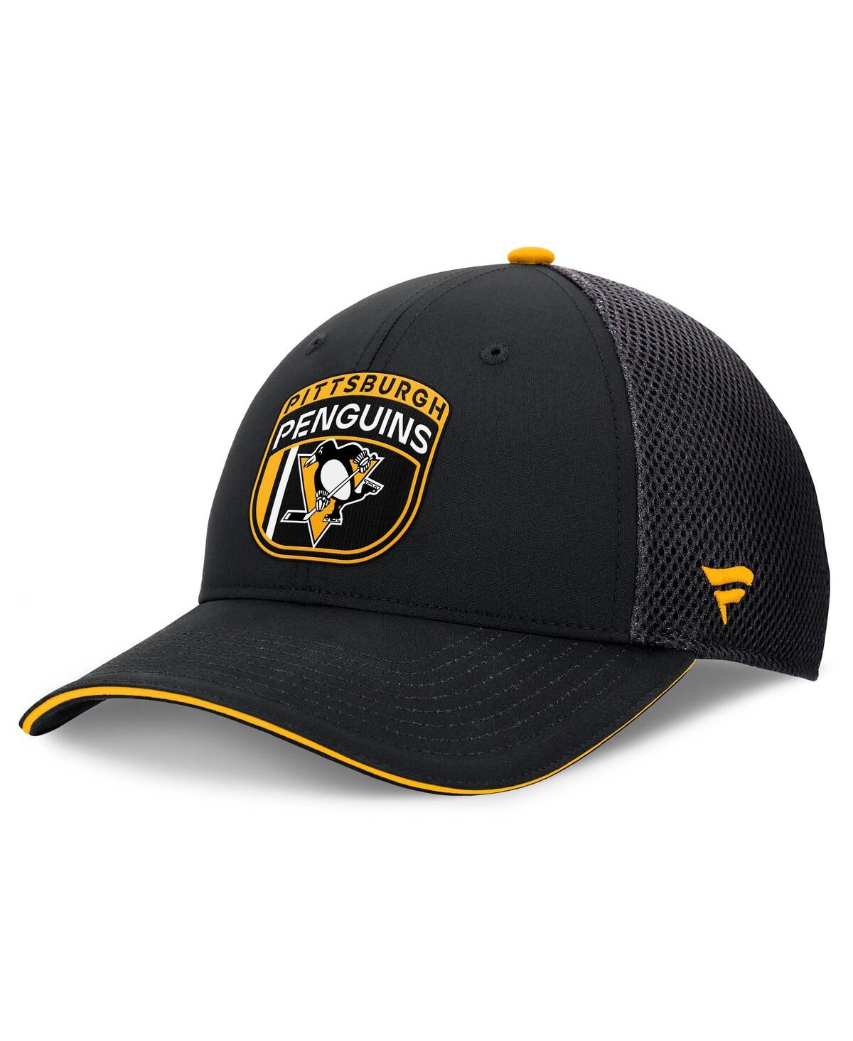 Fanatics Men's Black Pittsburgh Penguins 2024 Nhl Draft On Stage Trucker Adjustable Hat In Black,gold