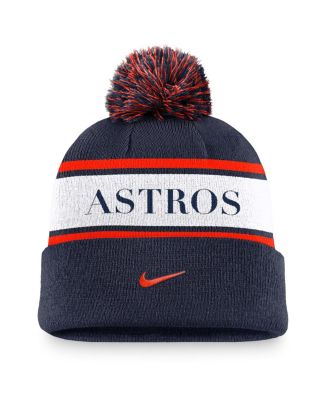Men's Navy Houston Astros Team Stripe Peak Cuffed Knit Hat with Pom