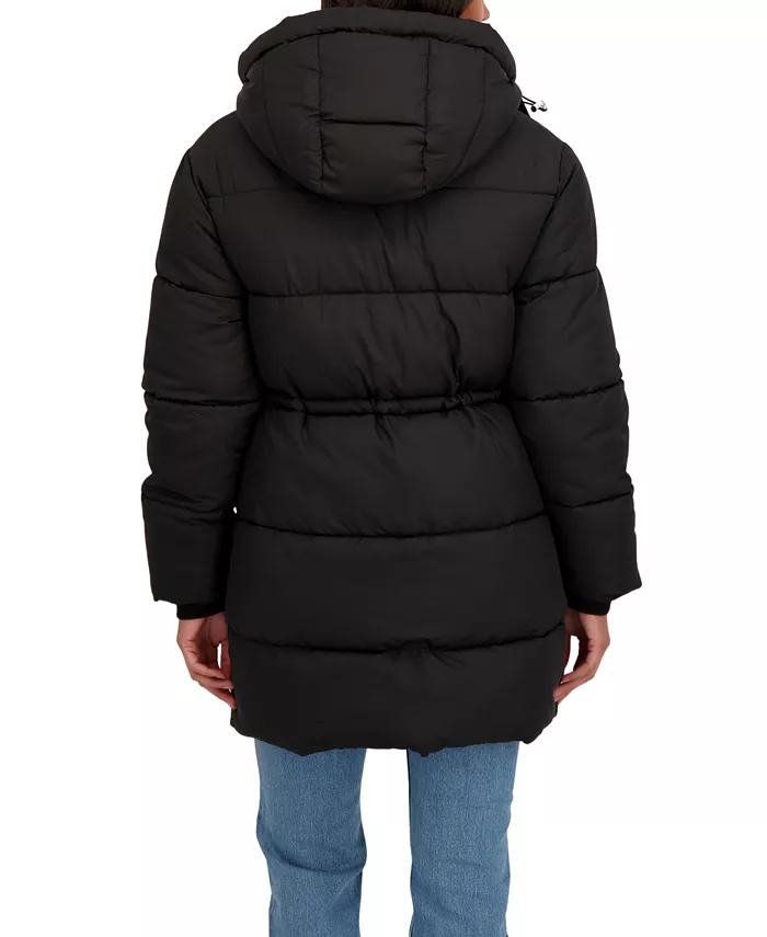 Women's 3/4 Cozy Lined Hooded Puffer Coat With Drawstring Waist - thumbnail 7